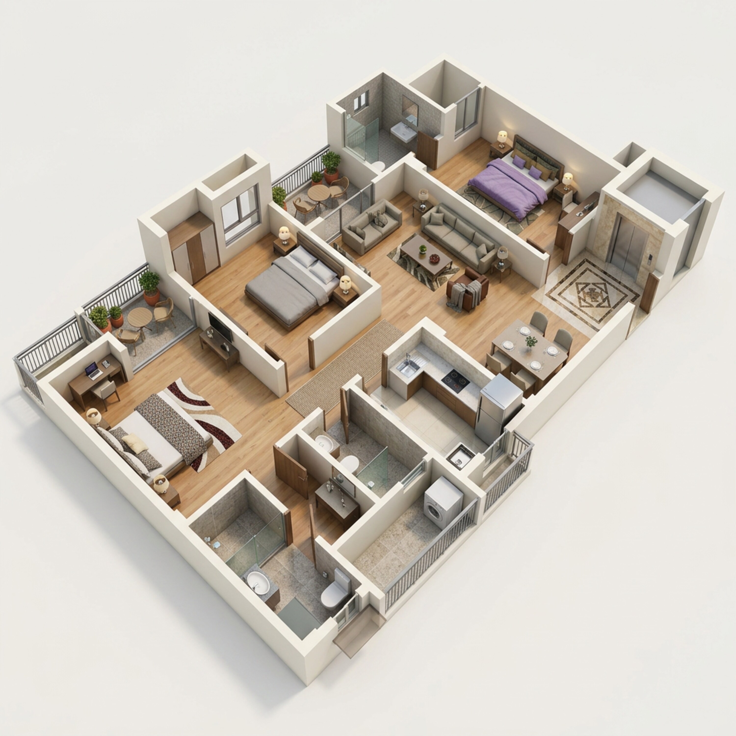Floor plan of 3 BHK 1390 Sq. Ft. Apartment in Shalimar Mannat, Lucknow