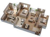 Floor plan of 3 BHK 1225 Sq. Ft. Apartment in Shalimar Mannat, Lucknow