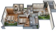 Floor plan of 2 BHK 520 Sq. Ft. Apartment in Runwal My City, Thane
