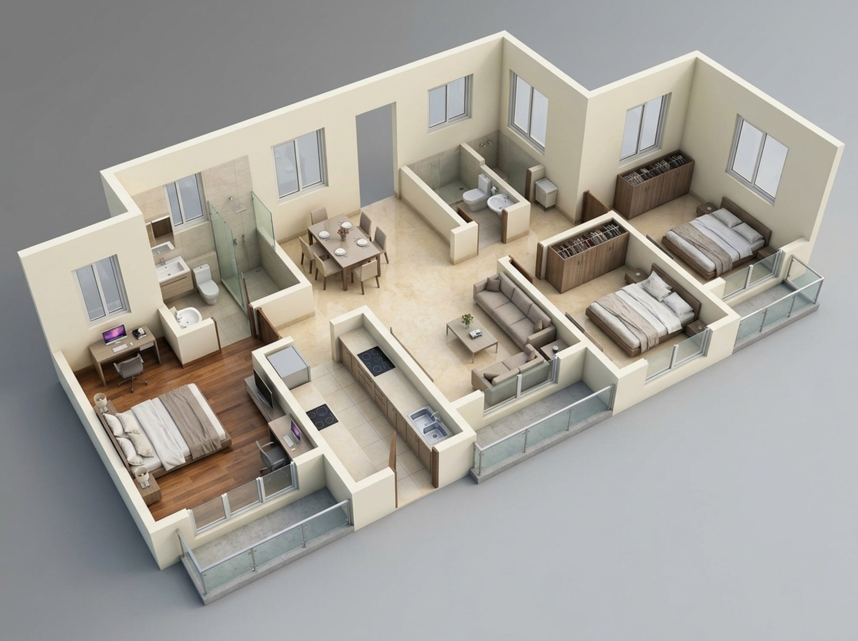 Floor plan of 3 BHK 704 Sq. Ft. Apartment in Runwal My City, Thane