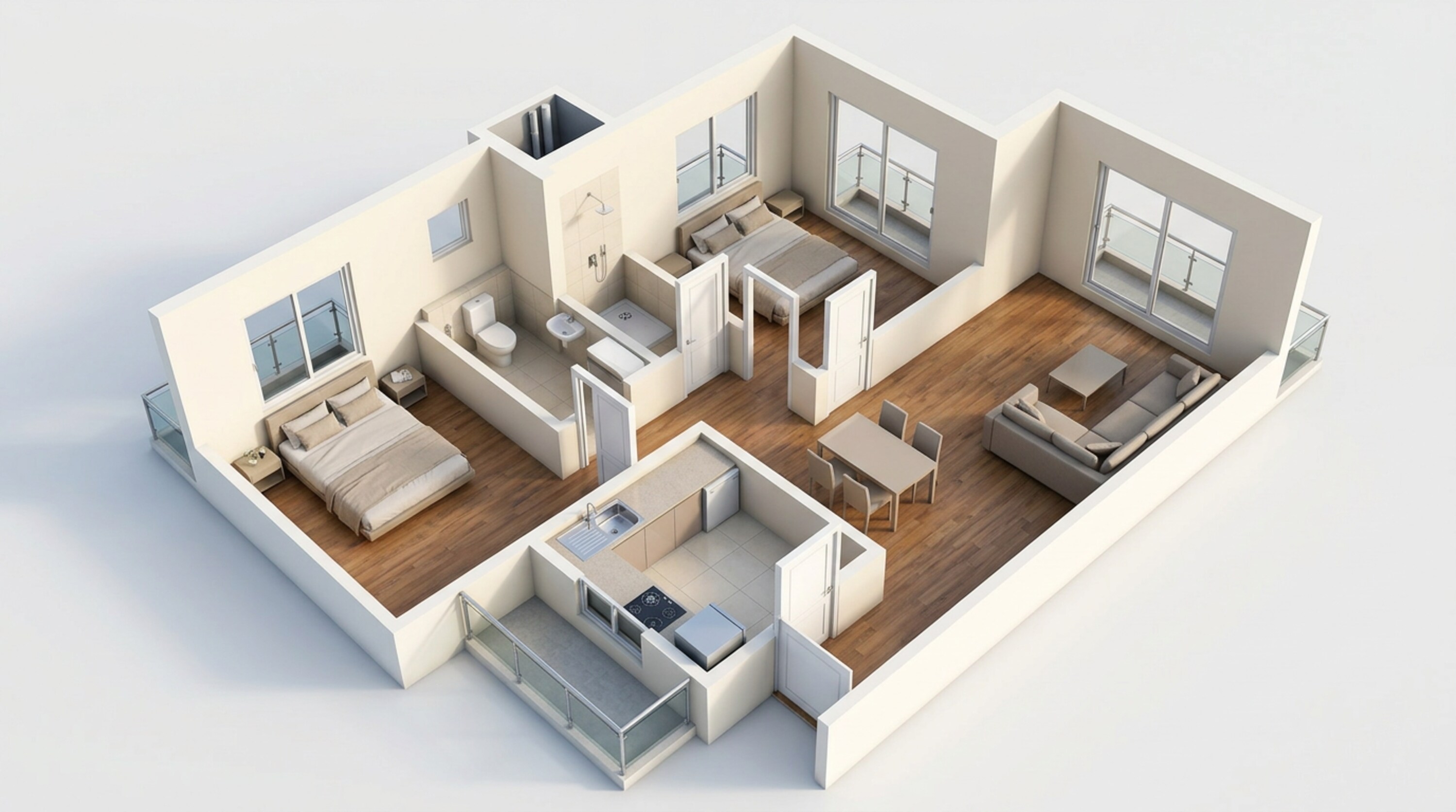 Floor plan of 2 BHK 685 Sq. Ft. Apartment in West Center Meridian Courts, Mumbai