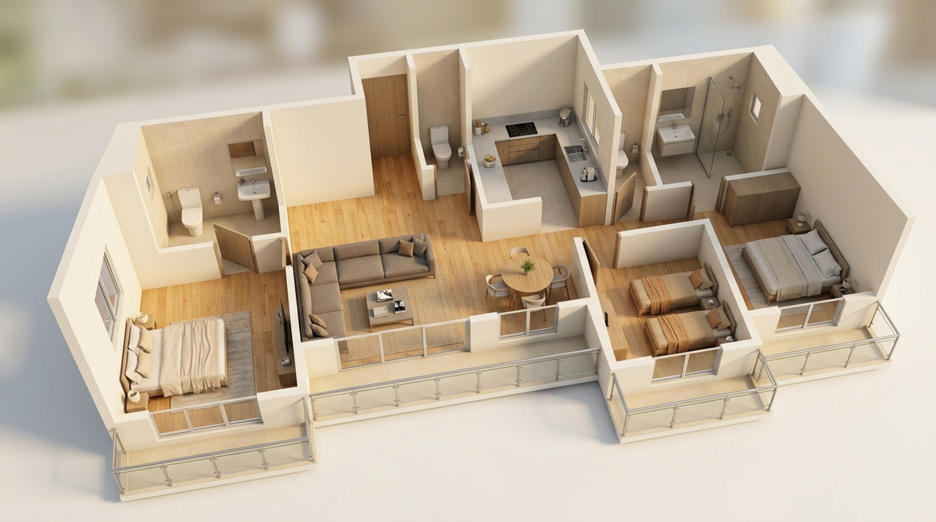 Floor plan of 3 BHK 915 Sq. Ft. Apartment in West Center Meridian Courts, Mumbai