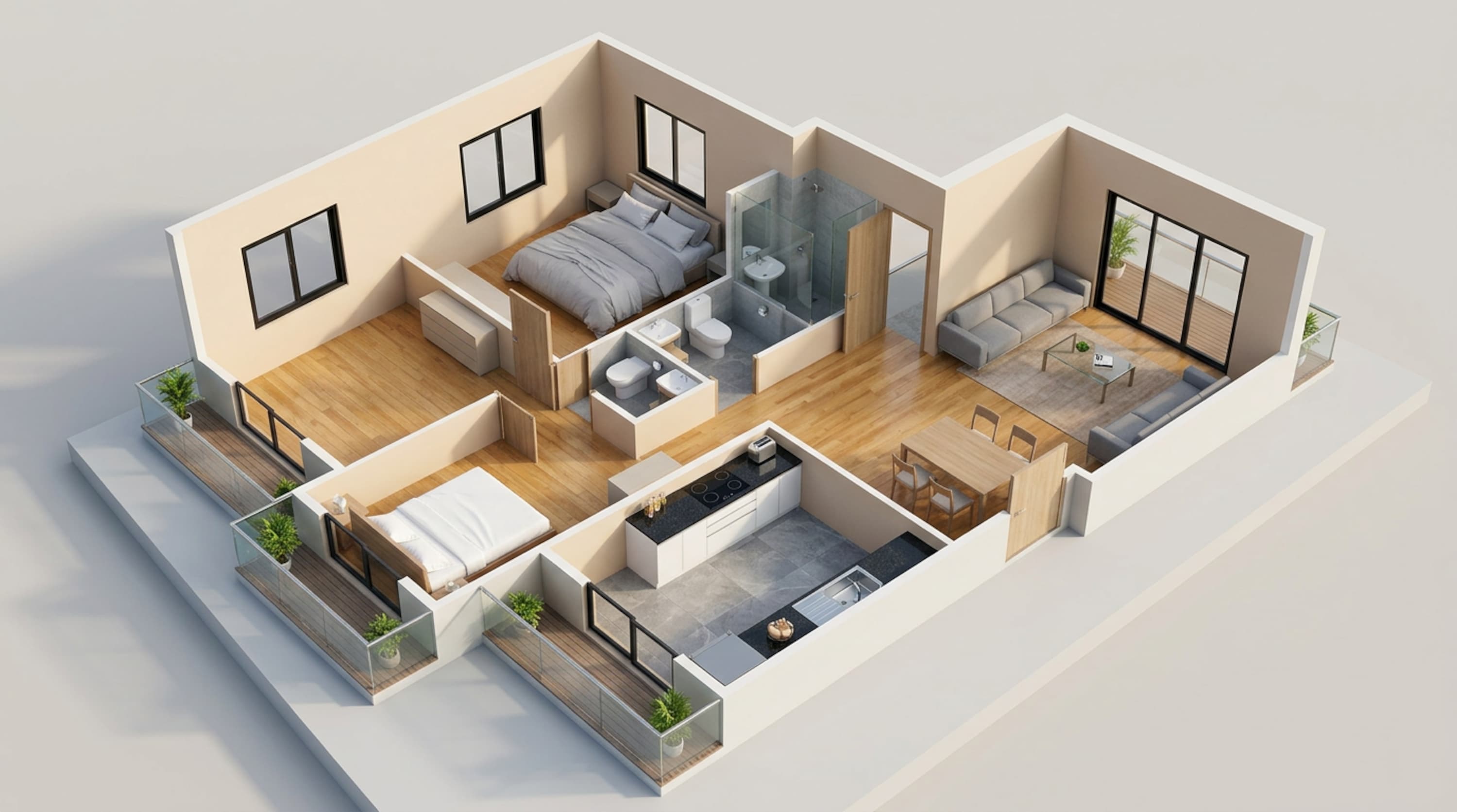 Floor plan of 3 BHK 949 Sq. Ft. Apartment in West Center Meridian Courts, Mumbai