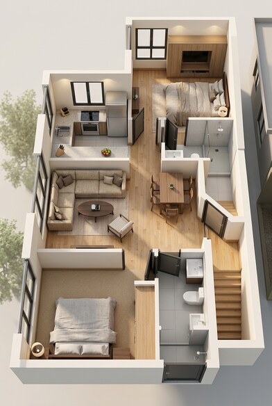 Floor plan of 2 BHK 497 Sq. Ft. Apartment in Omkar Lawns And Beyond, Mumbai