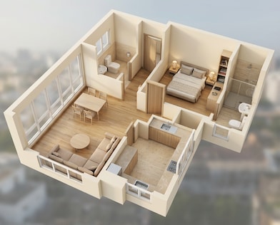 Floor plan of 1 BHK 335 Sq. Ft. Apartment in Omkar Lawns And Beyond, Mumbai