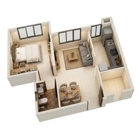 Floor plan of 2 BHK 437 Sq. Ft. Apartment in Shapoorji Pallonji Joyville, Palghar