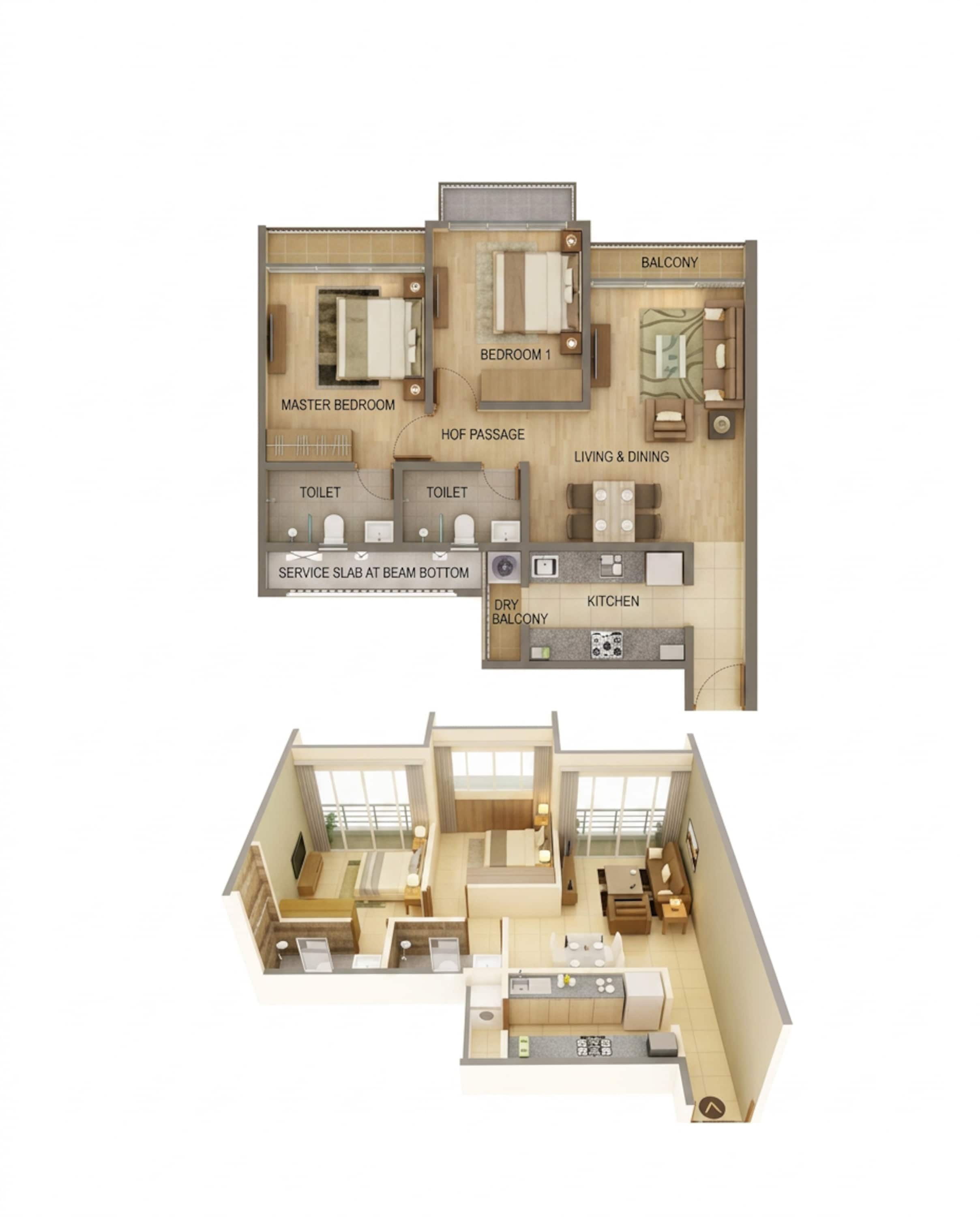 Floor plan of 2 BHK 499 Sq. Ft. Apartment in Shapoorji Pallonji Joyville, Palghar