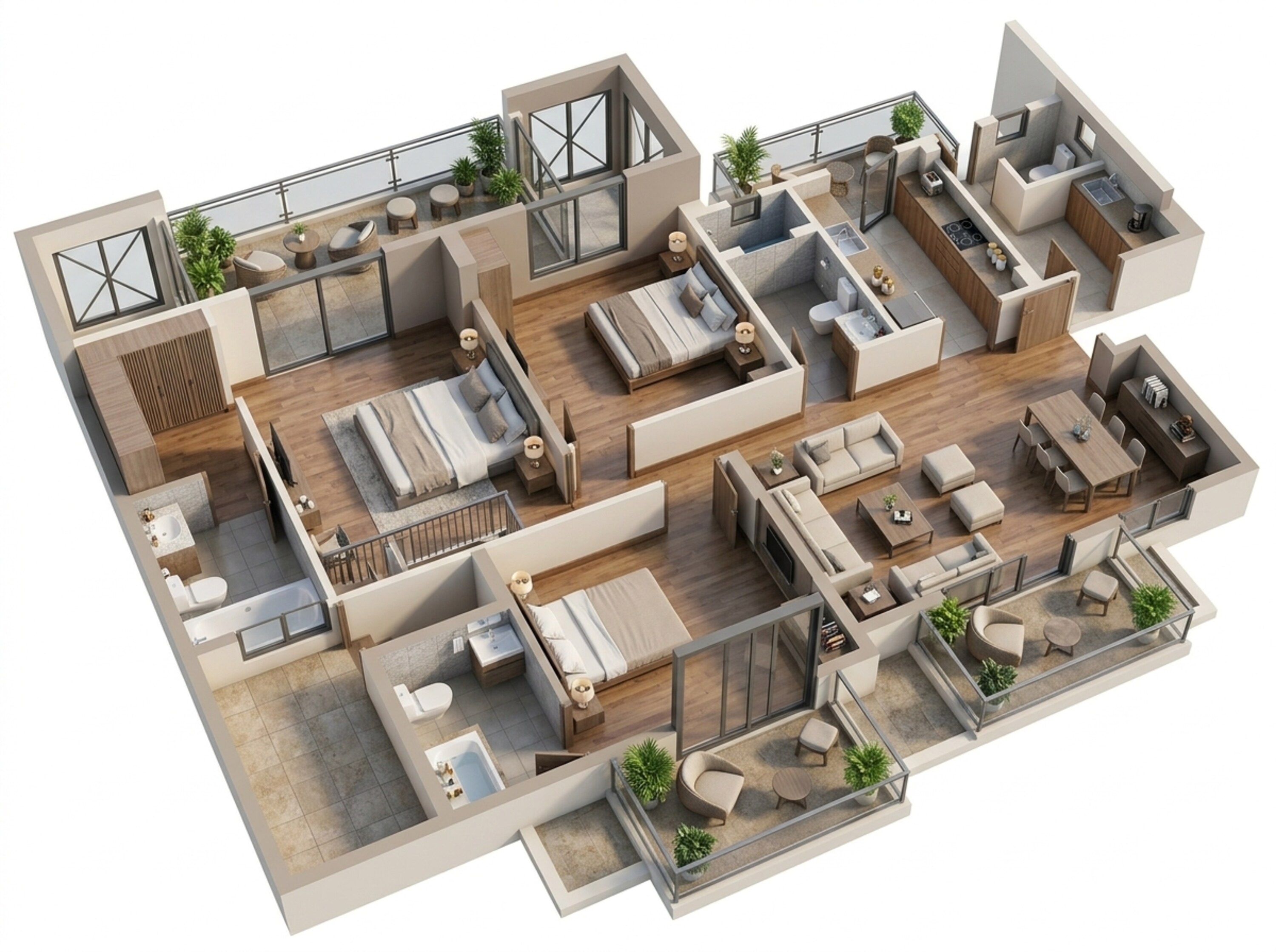 Floor plan of 3 BHK 1996 Sq. Ft. Apartment in Godrej Nature Plus, Gurgaon