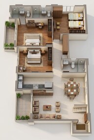 Floor plan of 3 BHK 1573 Sq. Ft. Apartment in Ashiana Umang, Jaipur