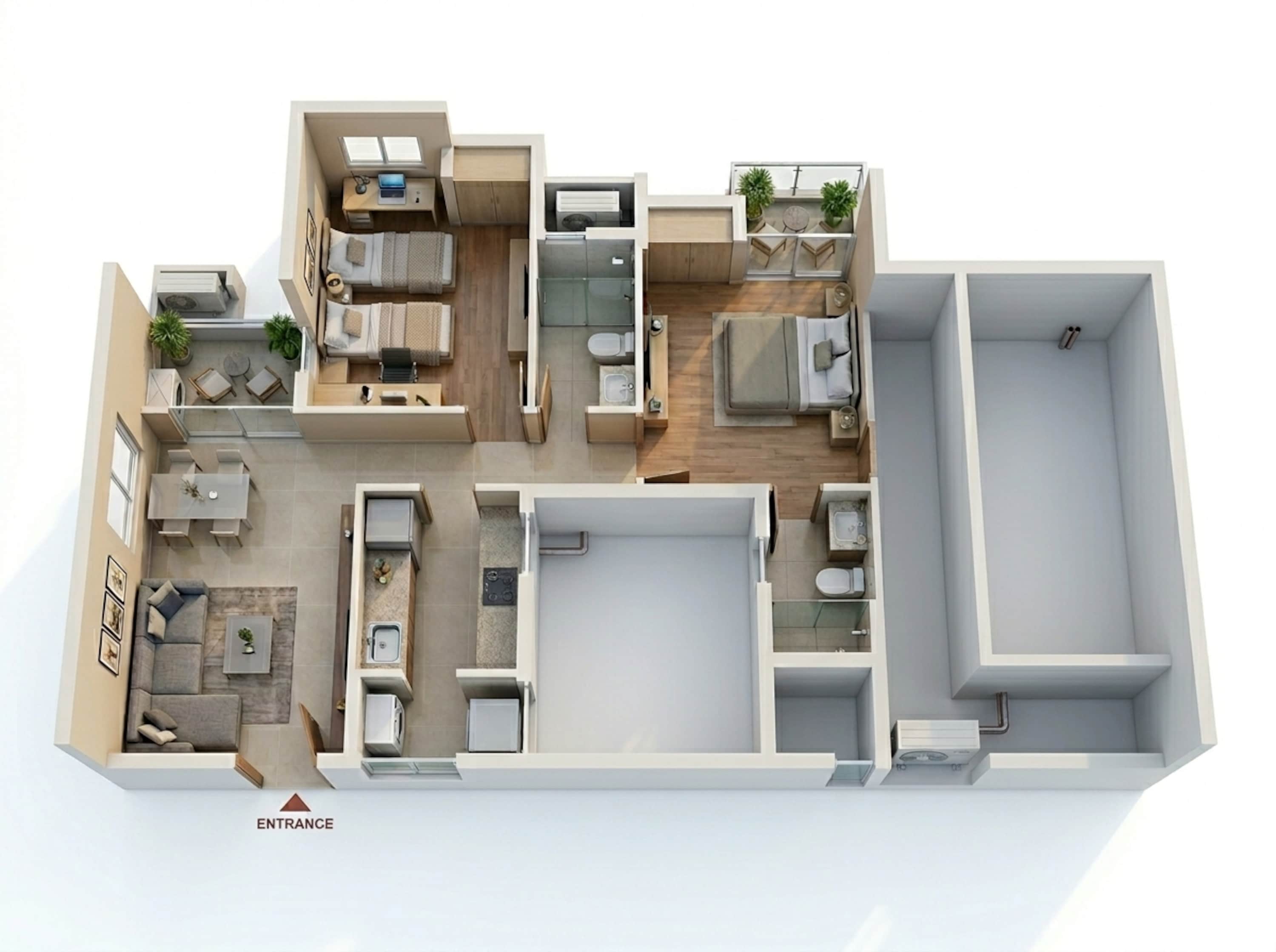 Floor plan of 2 BHK 942 Sq. Ft. Apartment in Godrej Seven, Kolkata