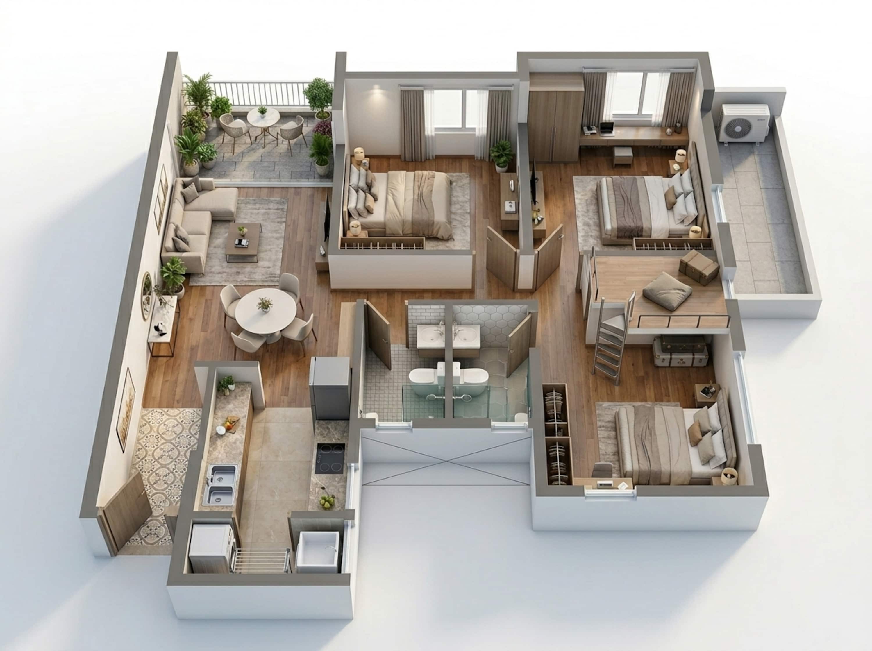 Floor plan of 3 BHK 1282 Sq. Ft. Apartment in Godrej Seven, Kolkata