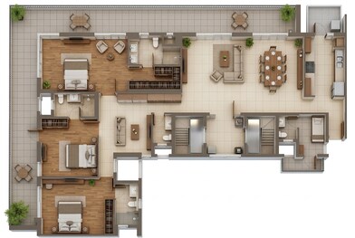 Floor plan of 3 BHK 2985 Sq. Ft. Apartment in Mahindra Luminare, Gurgaon